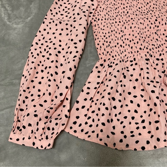 beachlunchlounge New Lauren Polka Dot Rayon Smocked Top S/P Pink - Picture 5 of 16